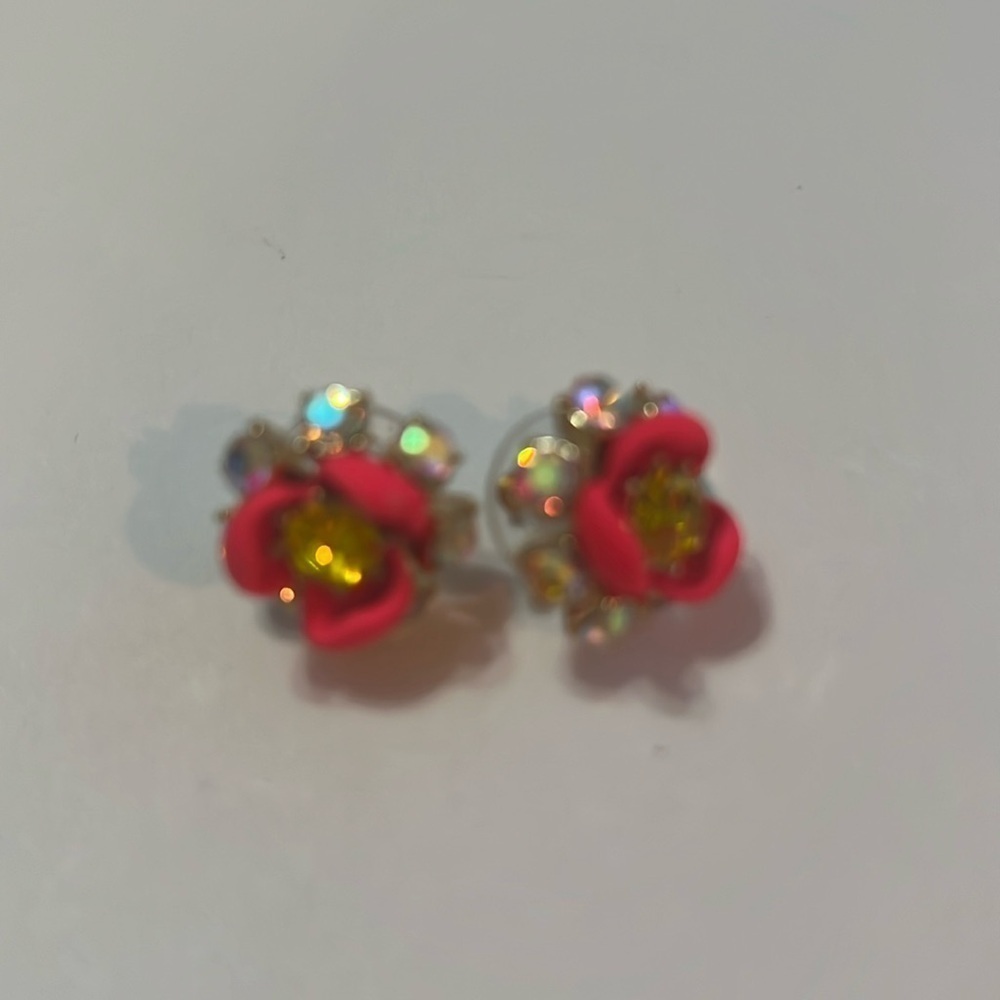 Betsy Johnson, sparkly stud, hot pink earrings